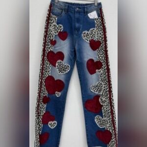 #1096 Oli & Hali Wild Hearts Leopard Patch Denim